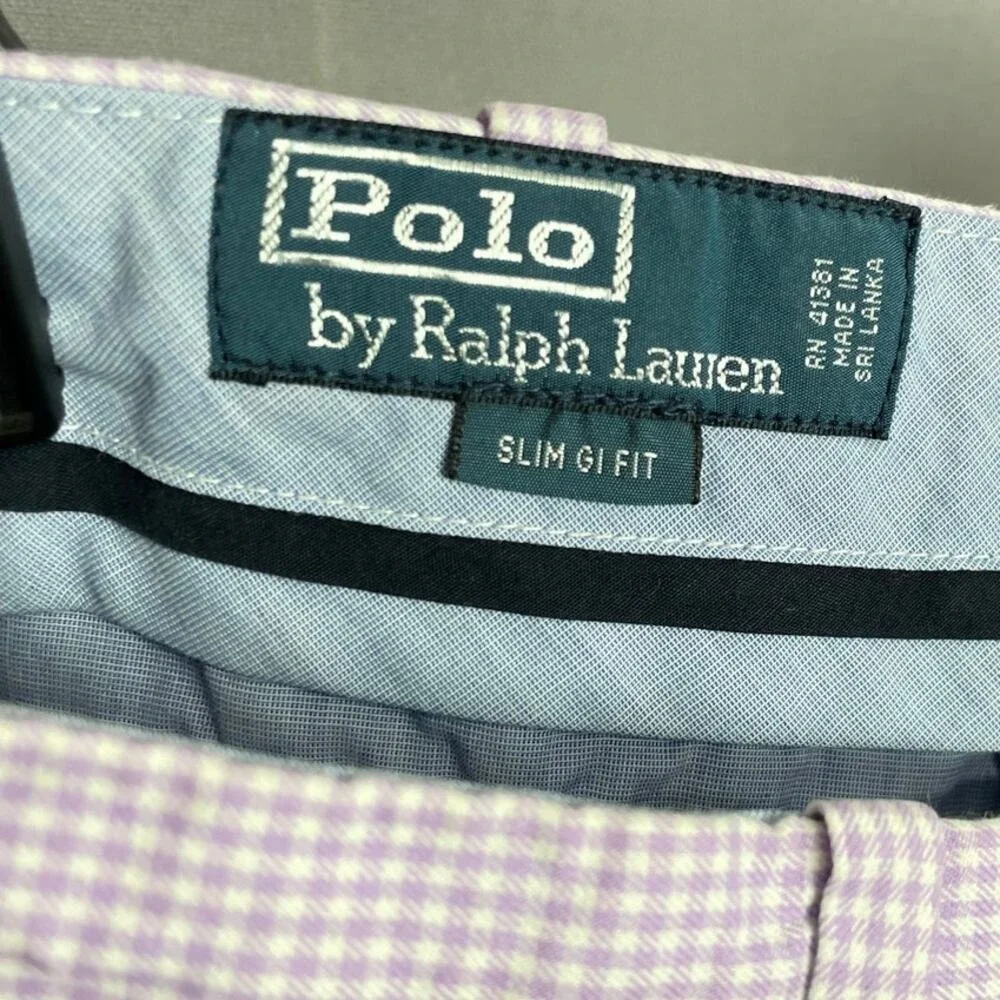 Y2K Polo Ralph Lauren Gingham Check Plaid‎ Shorts Slim GI Fit Size 38 Preppy